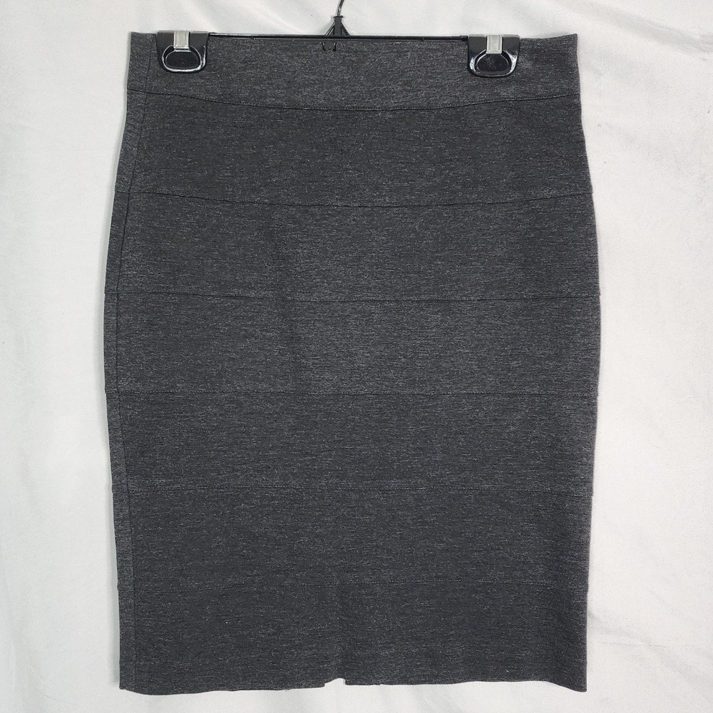 THALIAN Size 4 Charcoal Gray Rayon Blend Knit Knee Length Bandage Pencil Skirt - Picture 1 of 6